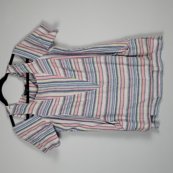 For Cynthia striped tunic linen blend cold shoulder top blouse - Picture 1 of 5